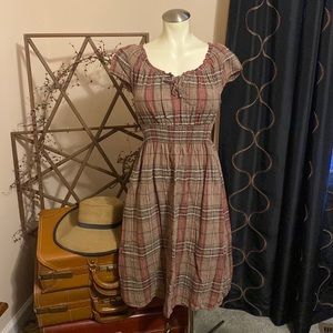 Brown plaid peasant dress